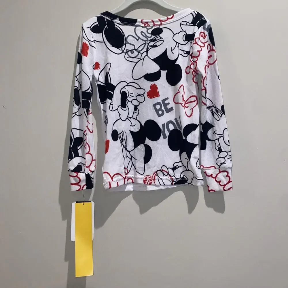 DISNEY NWT Sz 6 Girls Minnie Mouse White Printed Top Long Sleeve Fall Winter